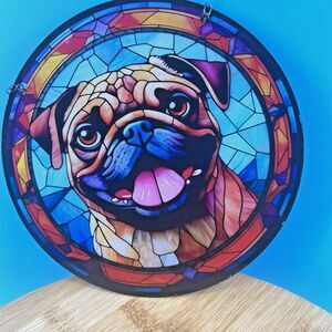 Bulldog With It's Tongue Out Suncatcher Double Sided Round Acrylic Decor